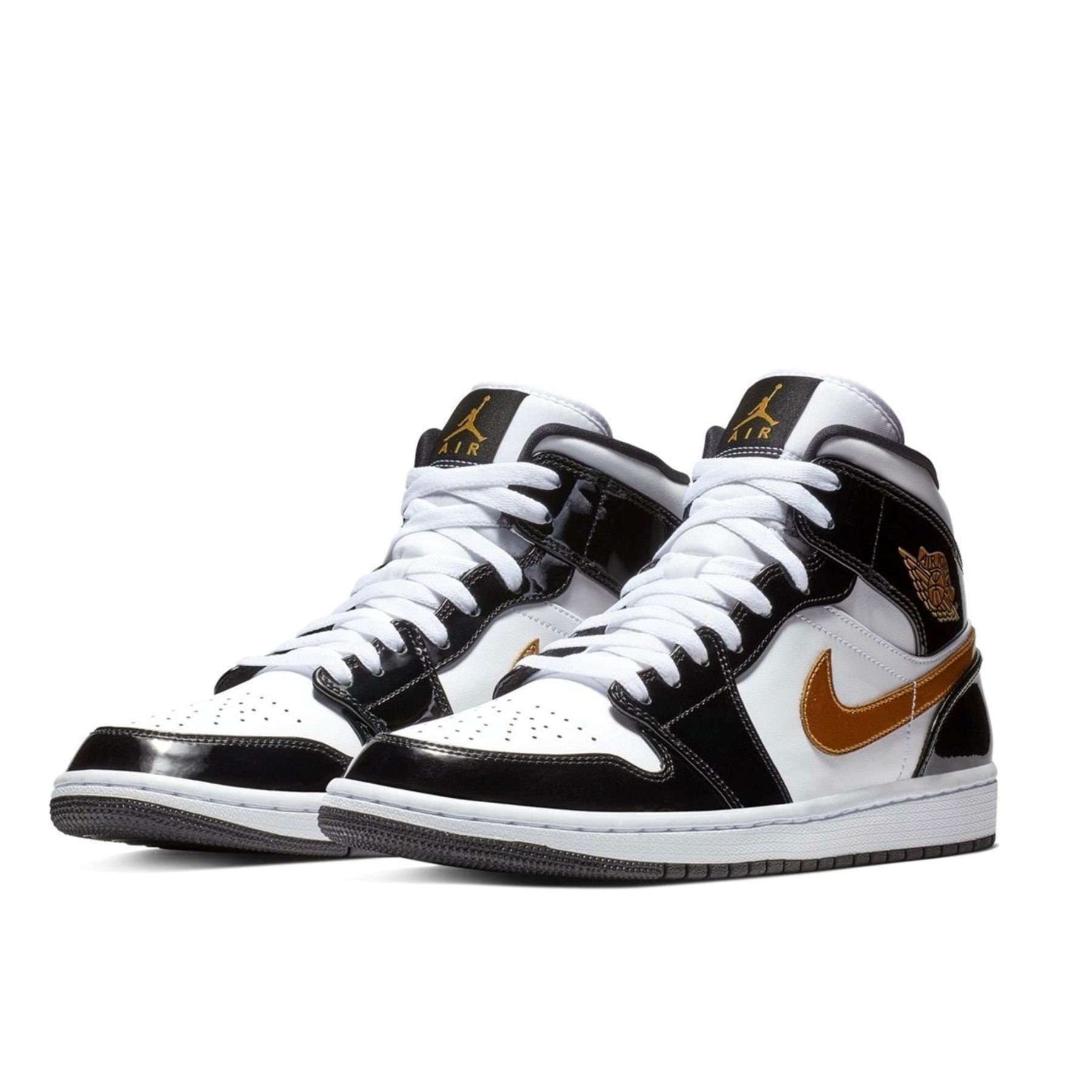 jordan Jordan 1 Mid Patent Black White Gold - Scarpe