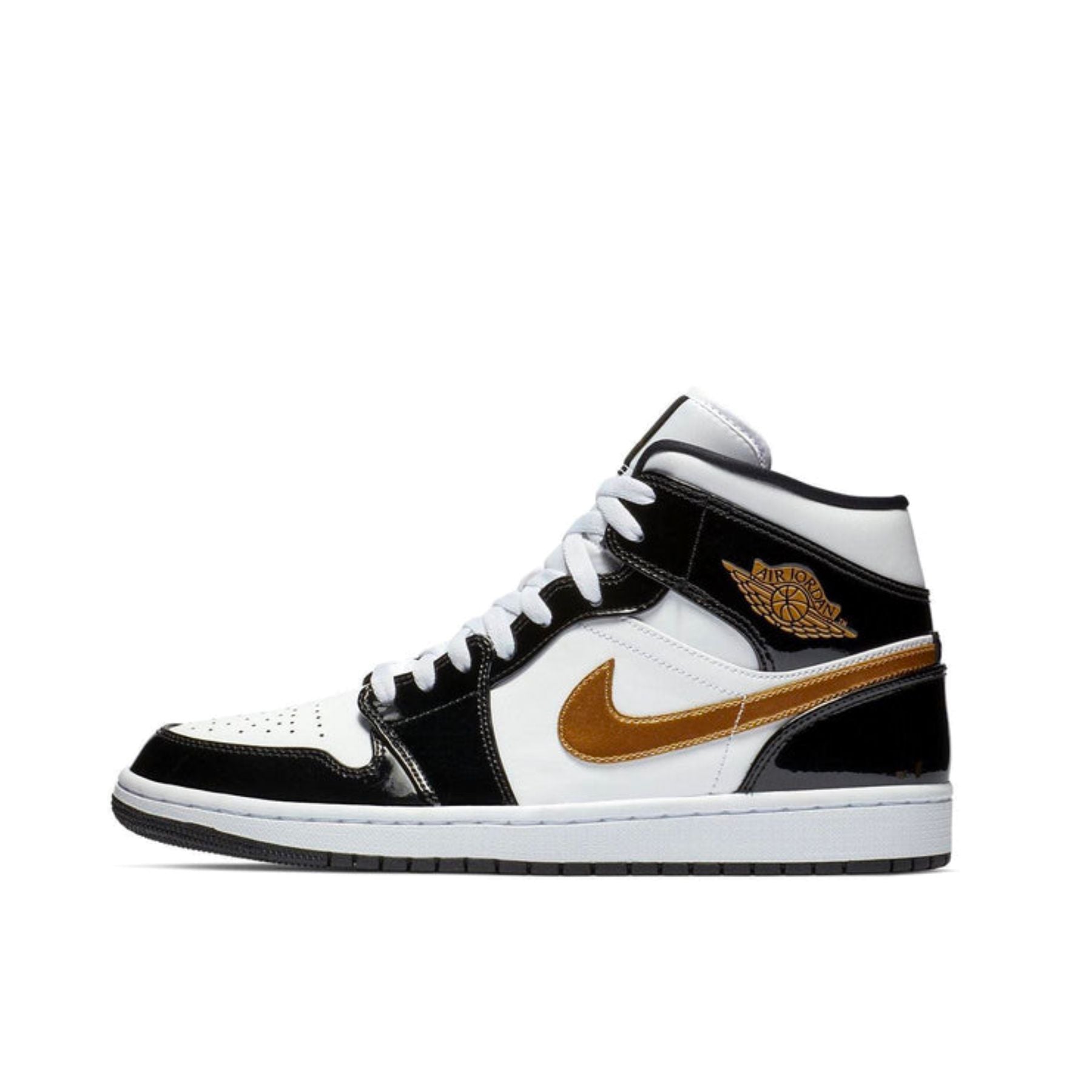 jordan Jordan 1 Mid Patent Black White Gold - Scarpe